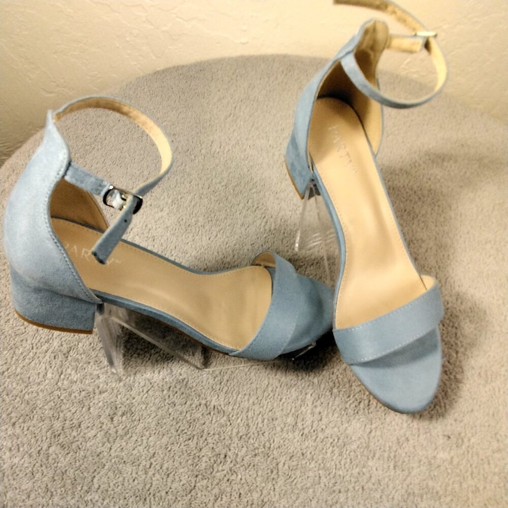 Party Light Blue Ankle Strap Low Block Chunky Heel Platform Sandals Size 7